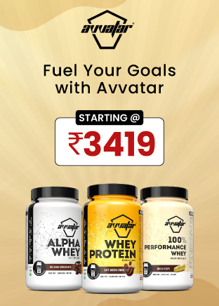 Avvatar whey protein range — Alpha Whey, Whey Protein and 100% Performance Whey